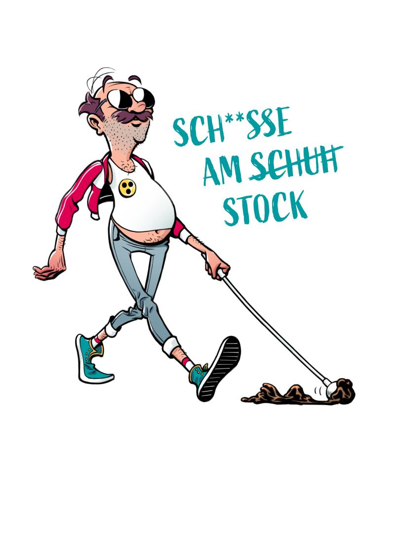 Mann mit Blindenstock.